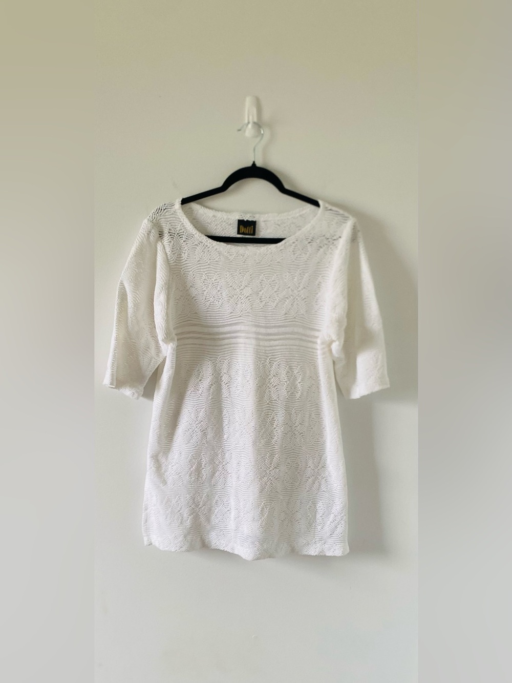 Dotti White Lace Pointelle Knit Tunic Top Size M Cottagecore Coquette Lace Boho